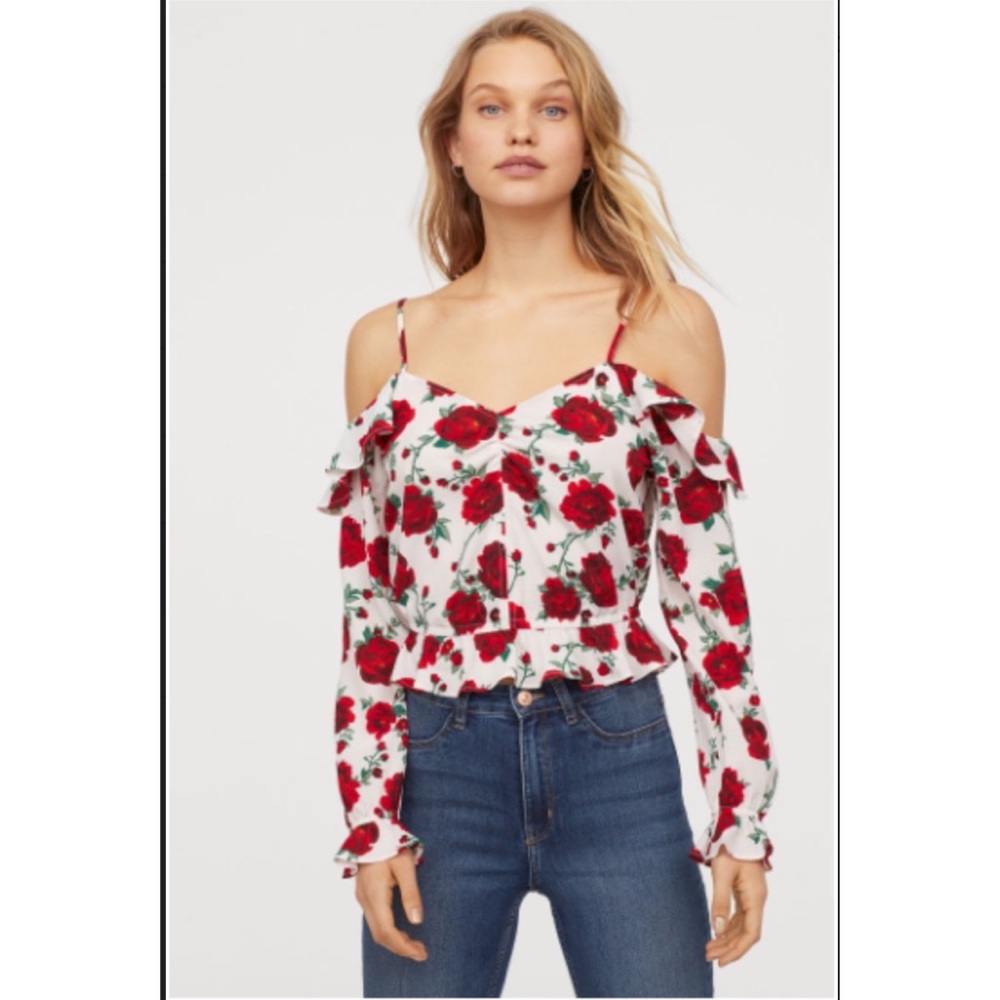 Open Shoulder Rose Cropped Blouse